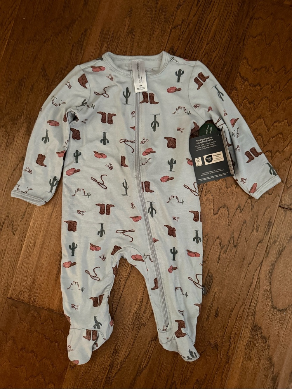 Modern moments Light Blue Cowboy Print Baby One-Piece